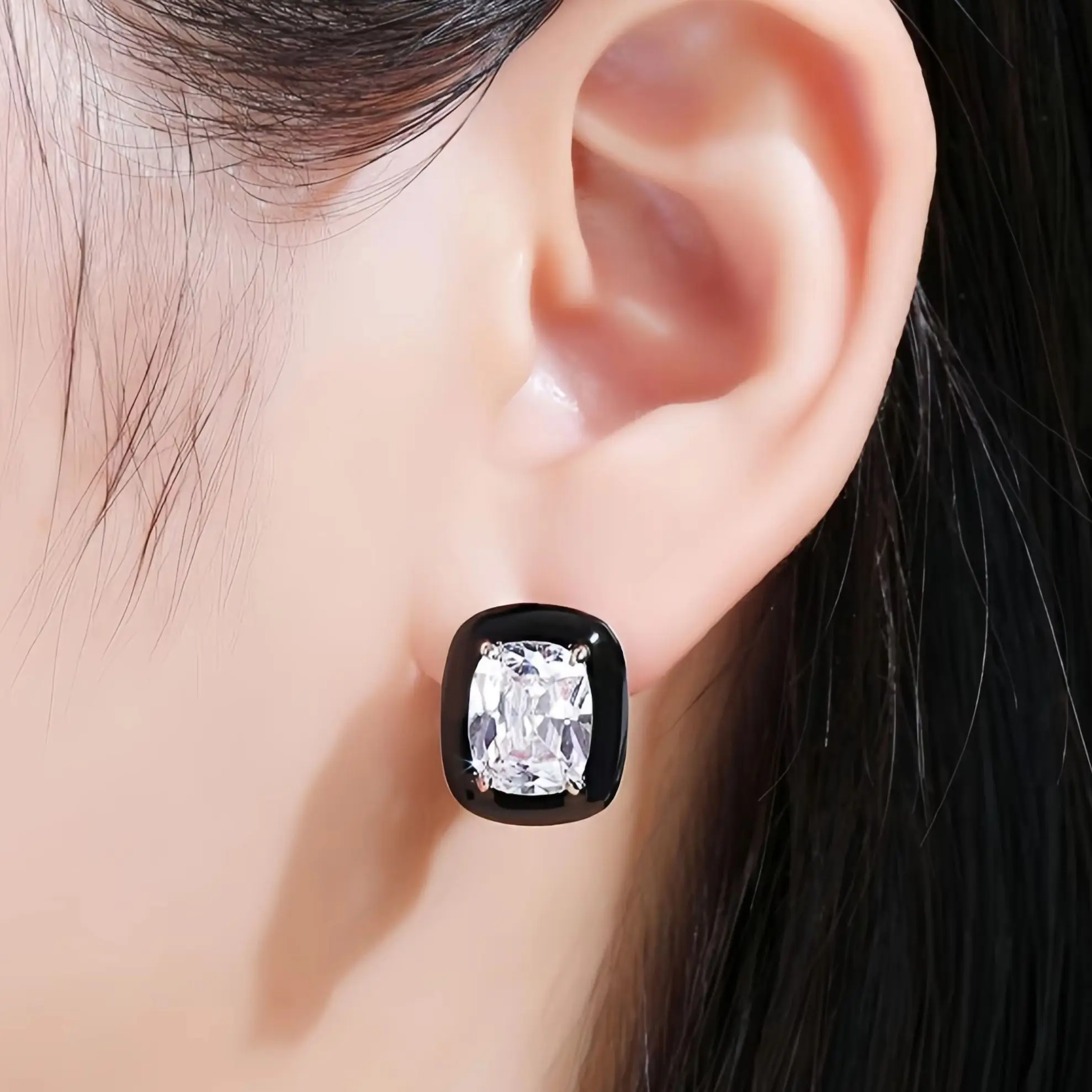 

Veeie Veein Brand MST Lab Grown High Carbon Diamond Enamel Square Stud Earrings 925 Sterling Silver Earrings Fine Jewelry