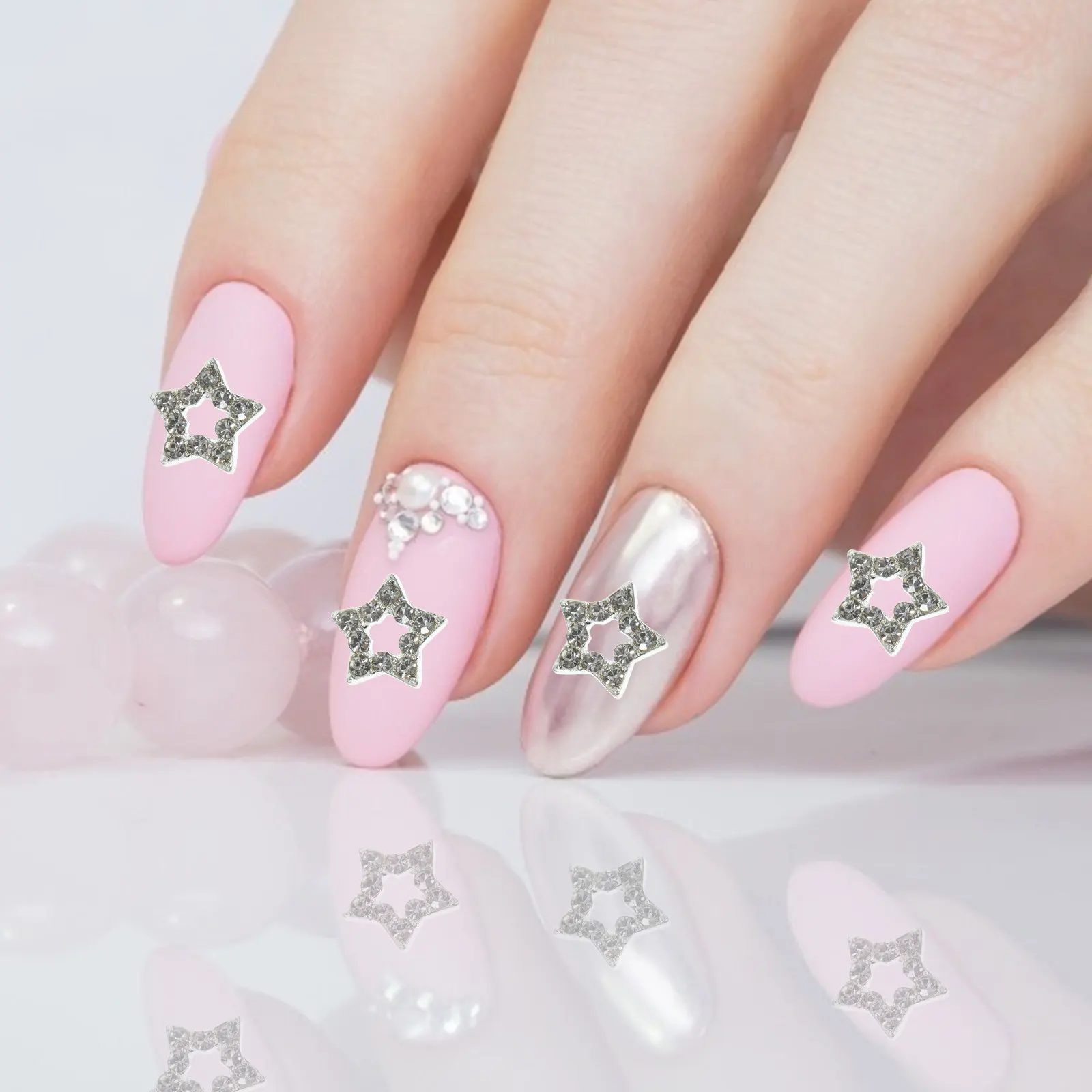 12Pcs Star Shaped Nail Charms Metal Rhinestone Nail Art Ornament Lightweight for Date Birthday Work School Nails
