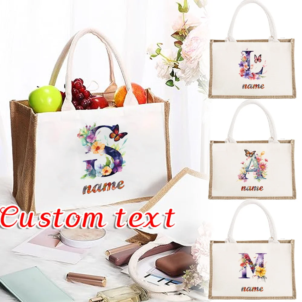 Personalized Customized Name Retro Coarse Linen Cloth Bag Top Handle Handheld Bags Multiple Styles Foldable Shopping Pack