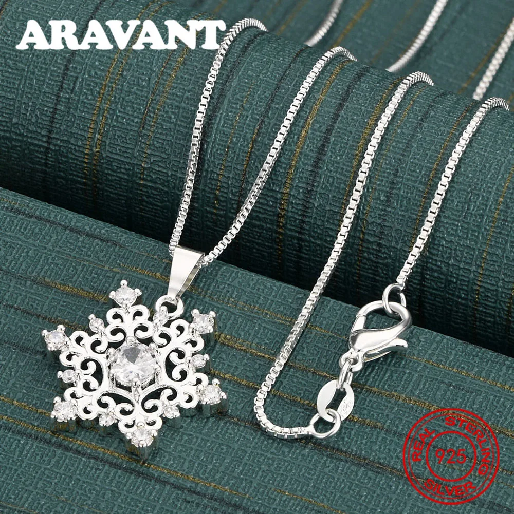 

925 Sterling Silver Snowflake Inlaid Zircon Pendant Necklace Women'S Unique Gift Versatile Banquet Jewelry