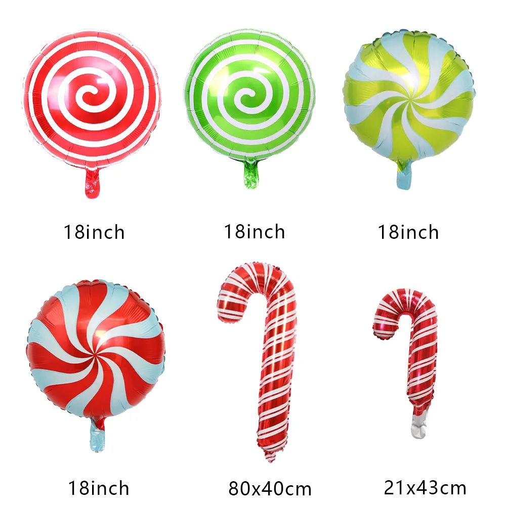 6pcs Christmas Party Candy Cane Foil Balloons Large Size Mini Balloon Christmas Candy Ballon Decoration New Year Xmas Home Decor