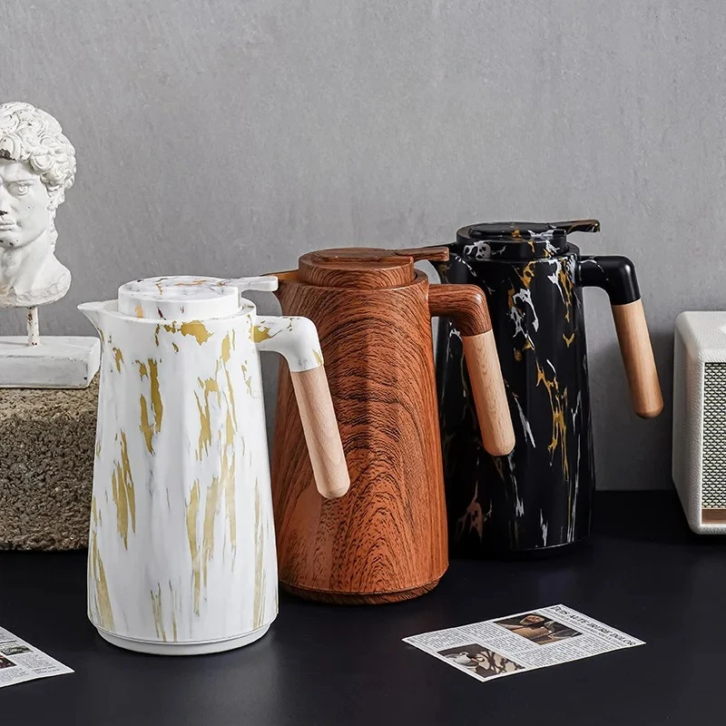 

Wood Grain Thermos, 1.5L Stainless Steel Insulated Coffee Pot, Large Capacity Carafe for Office Living Room