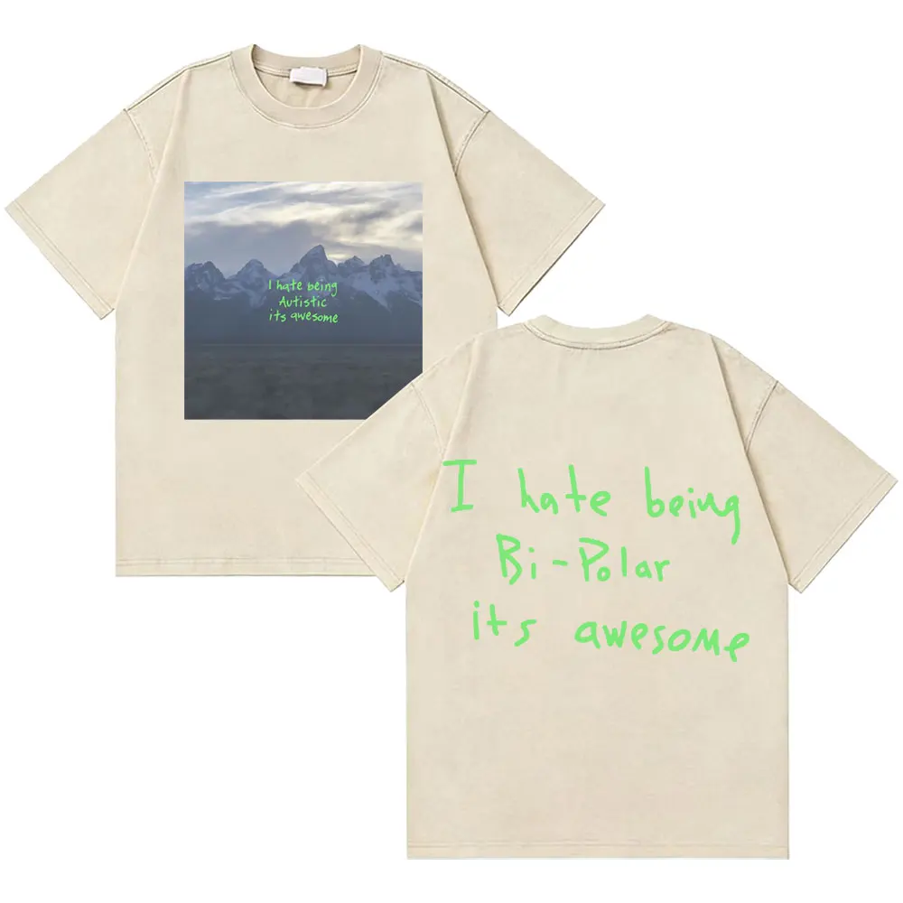 

Washed Vintage Rapper Kanye West Vultures I Hate Beiug Bi Polar Its Awesome Album Graphic T-shirt Men Hip Hop Crewneck T Shirts