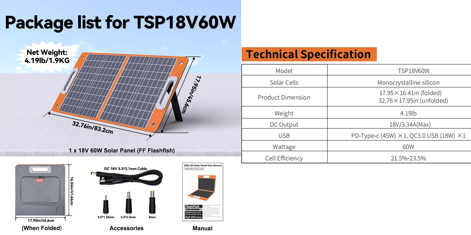 FF Flashfish Tragbares Kraftwerk, 200 W, Solargenerator, 172,8 Wh Akku, AC-Steckdosen mit 60 W Solarpanel für Outdoor-Camping, Wohnmobil – Detail 2