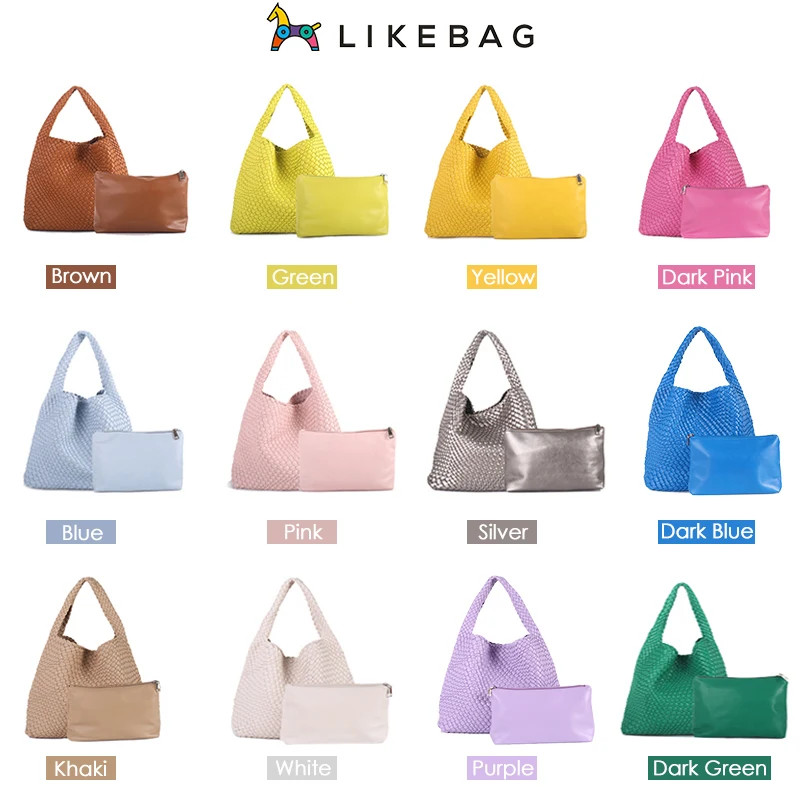 LIKEBAG Fashion Ladies Original Hand Woven Handbag PU Leather Woven Women Large Capacity Tote Bag With Small Bag