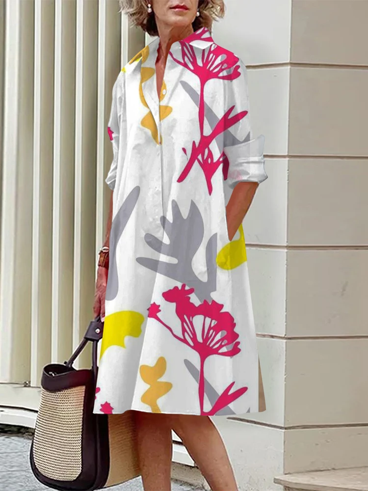 

Spring New Creative Printed Dress Stylish Elegant Ladies Shirt Dress Urban Street Casual Long-Sleeved Shirt Dress Women's Clothe
