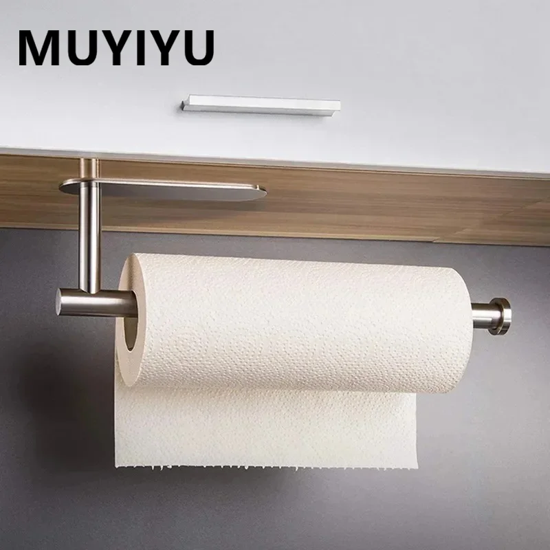 

MUYIYU Stainless Steel Paper Towel Holder No Punching Self Adhesive Roll Paper Holder Kitchen Bathroom Accessory Storage Rack