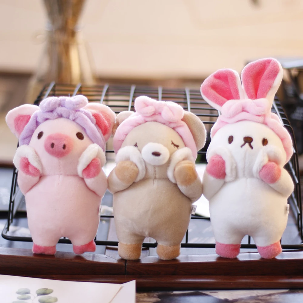 Lindo Peluche de Dibujos Animados de Cerdo, Oso y Conejo, Muñeco de Peluche Suave, Colgante para Coche, Llavero, Juguete de Peluche, Regalo para Niños y Niñas