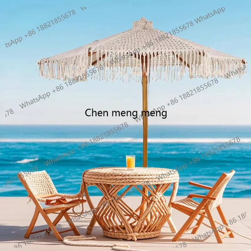 Outdoor Garden Hotel Beach, Sun Umbrella, Beech Creative Weaving Middle Column, Sun Umbrella