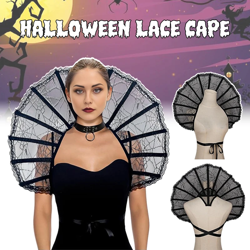 Gothic Lace Cape W/stand-Up Queen Collar - Retro Style for Halloween Costume Cosplay and Renaissance Festivals