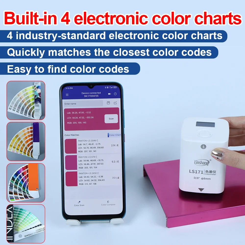 جهاز قياس الألوان، تطبيق رقمي محمول، مخططات ألوان Pantone Ncs Ral طلاء أكريليك LS170 LS171