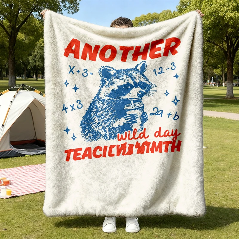 Funny Math Teacher Flannel Throw, Math Teacher Cozy Blanket, Another Wild Day Teaching Math, Raccoon Teacher Warm Blanke