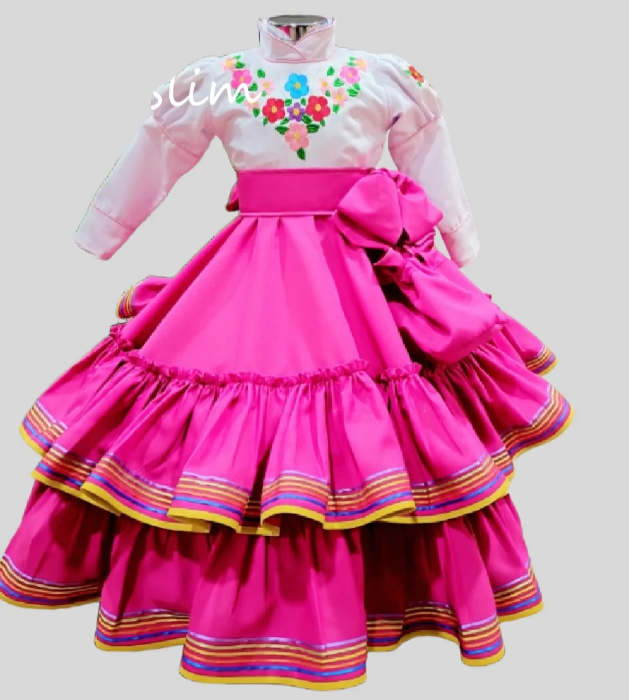 Princess Embroidery Mexican Flower Girl Dress Tired First Communion Holy Mariachi Pageant Birthday Party Gown 2025 Customized