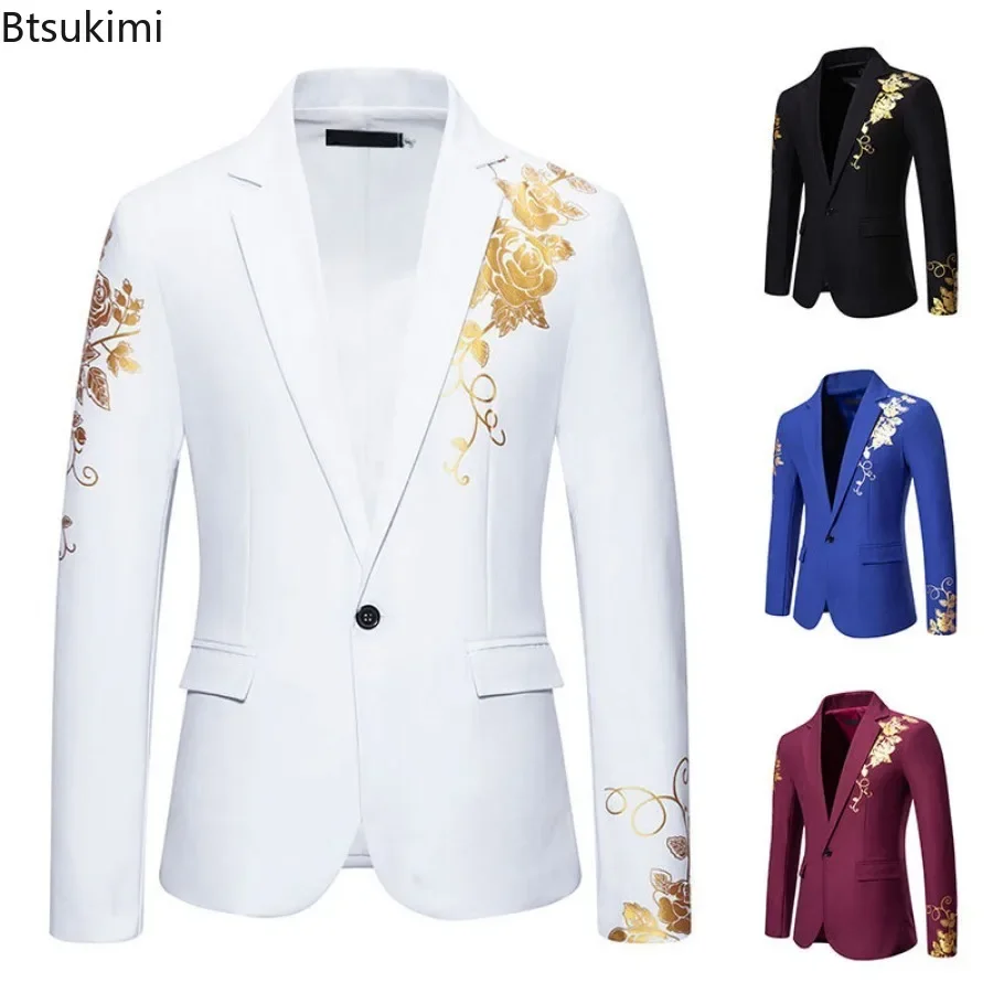 New 2025 Paisley Hot Stamping Print Suit Jackets Men\'s Business Party Wedding Slim Suit Fashion Single Button Blazer Coats Male