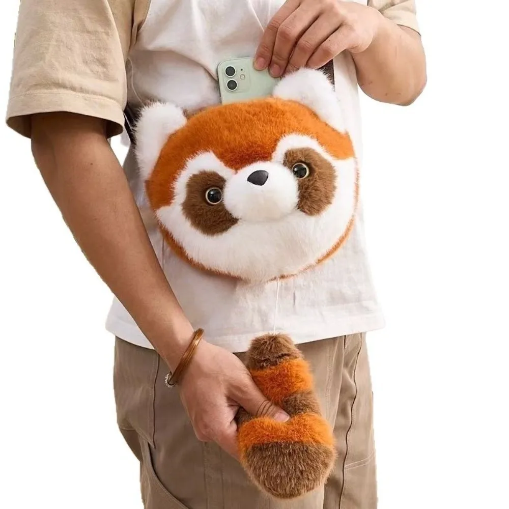 

Модная плюшевая сумка с пандой и енотом, пушистая с эластичным хвостом, женская сумка через плечо, универсальная сумка через плечо большой вместимости