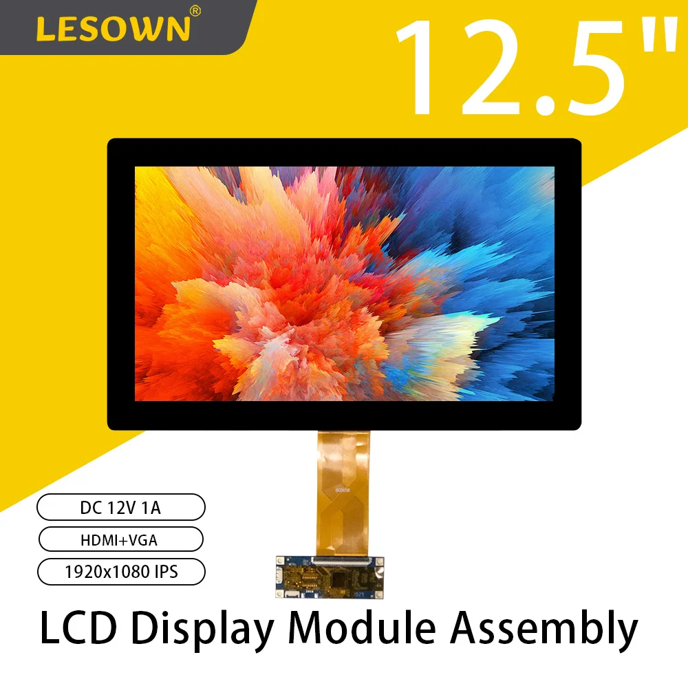 LESOWN Best LCD Display for Laptop PC 12.5 inch 1920x1080 IPS Brand New Full Screen Assembly Module with HDMI VGA 10-Point Touch