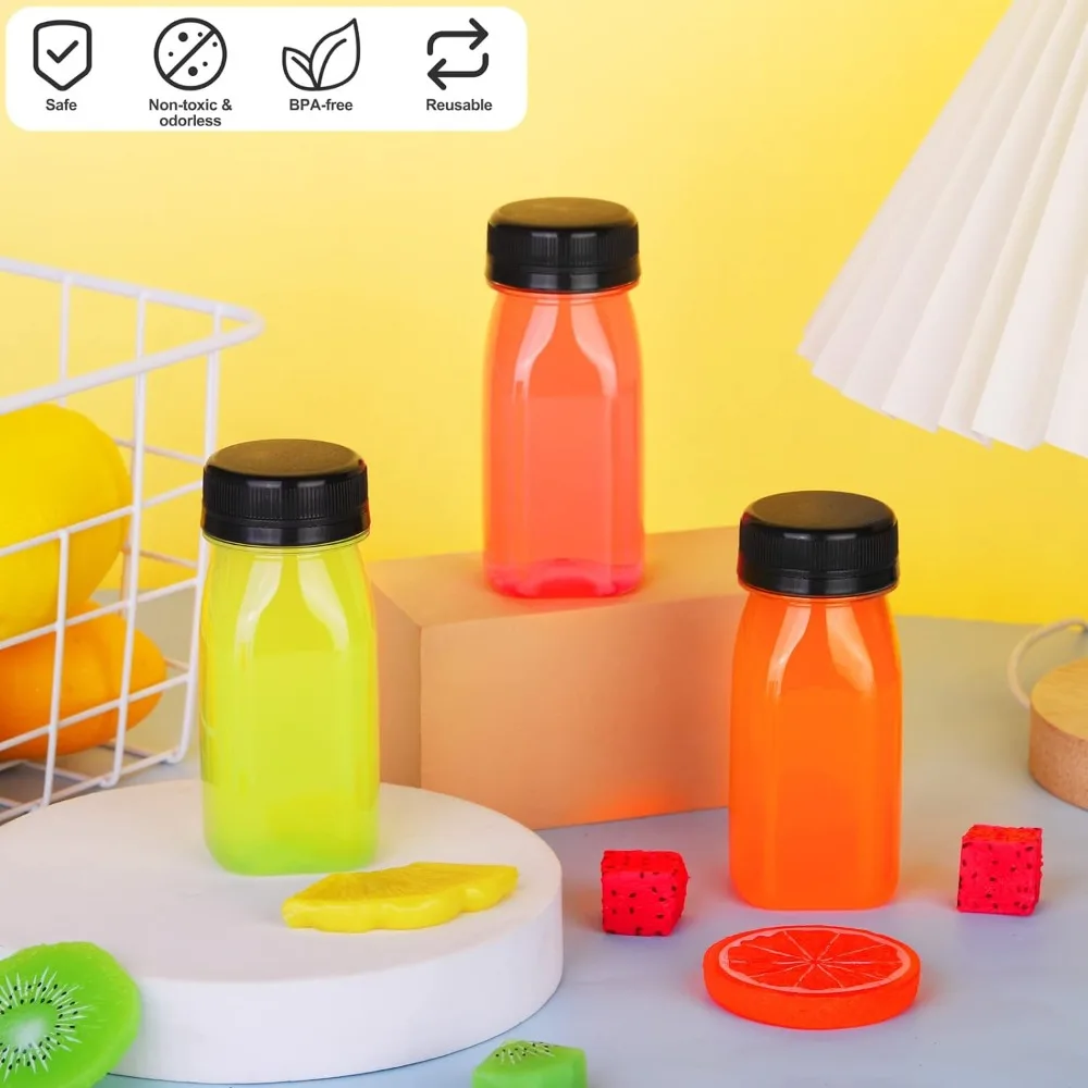 4 Pcs Plastic Juice Bottles New 120ML Transparent Clear Drink Containers Reusable Tamper Proof Lids Split Beverage Bottle Juice