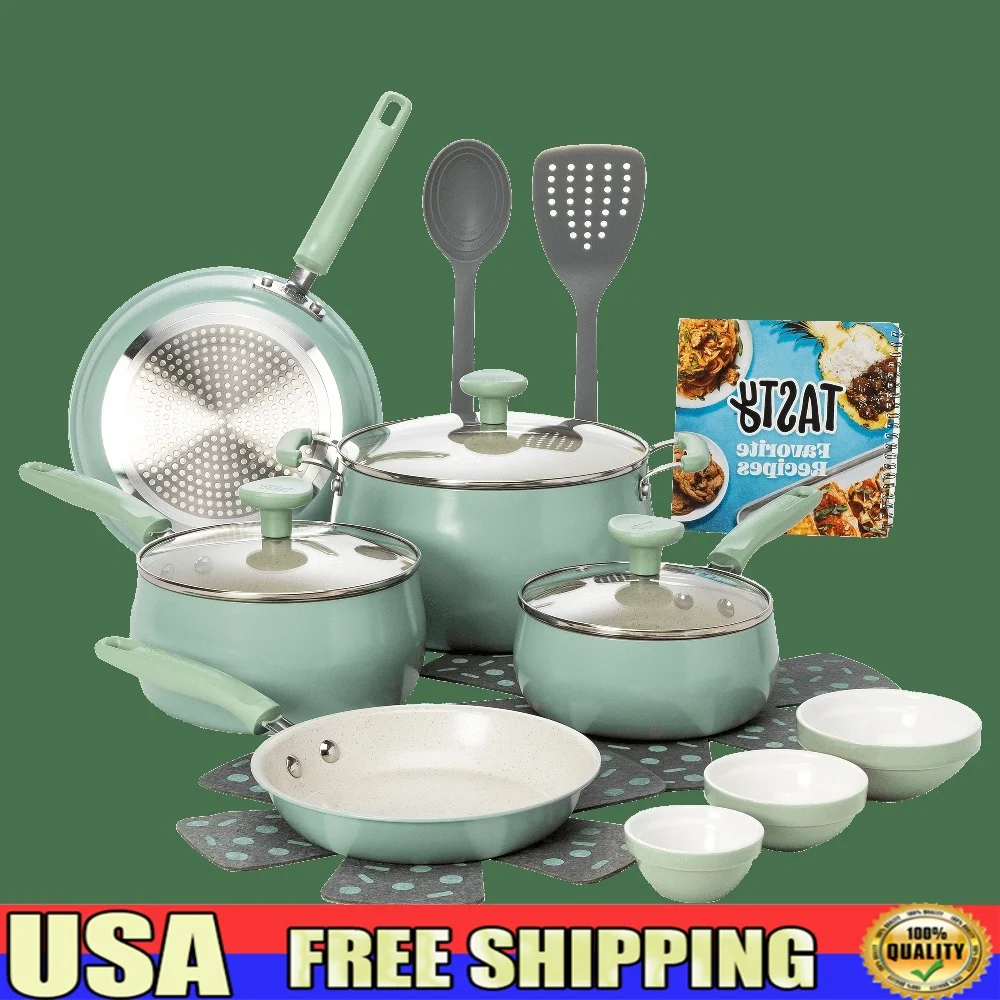 

16 Piece Non-Stick Aluminum Cookware Set Dishwasher Safe Healthy Ceramic Pots Pans Induction Electric Gas Cookware Protectors