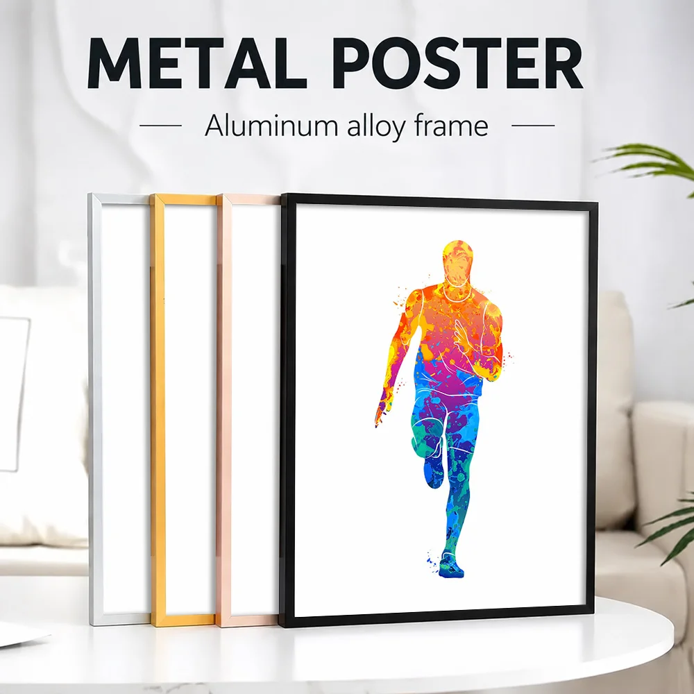 Running Athlete Watercolor Framed Metal Print Customized Photo Bold Competition Style Wall Art For Training Room Birthday Gift