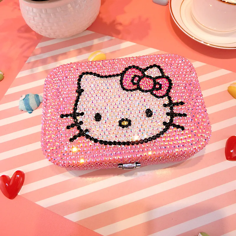 Creative Sanrio Cartoon Hello Kitty Jewelry Box Sticking Diamond Cute Jewelry Bag Earnail Necklace Box Storage For Friends Gifts