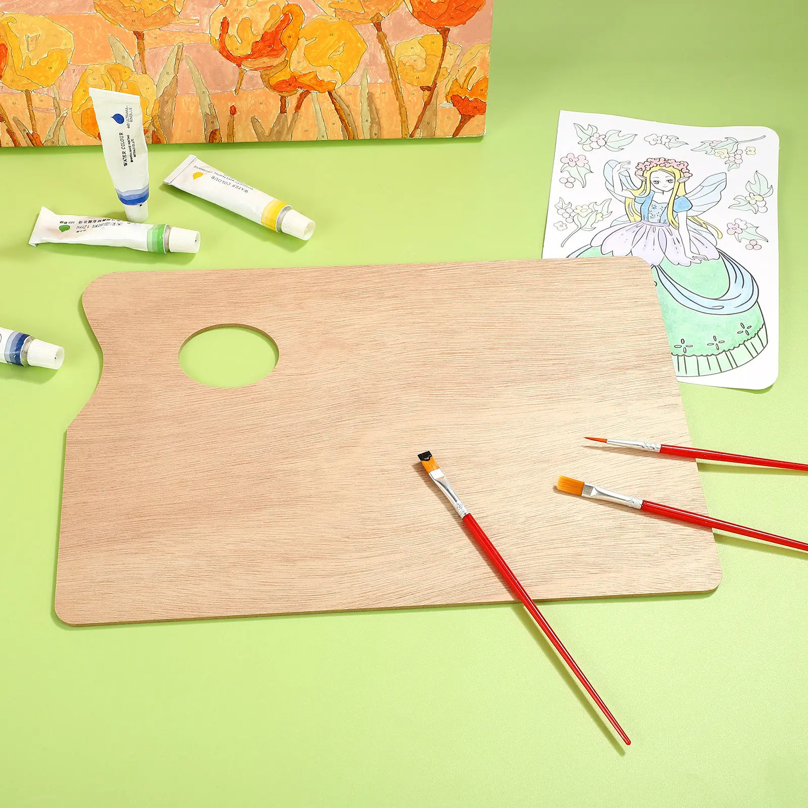 Classic Wood Oil Painting Palette 20x30cm Heavy-Duty Solid Wood Smooth Oil-Finished Surface Slanted Thumb-Hole Comfort Grip Art