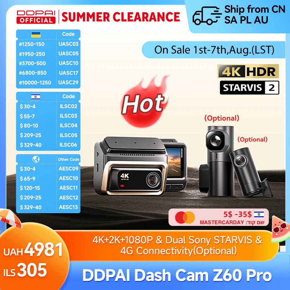 DDPAI Z60 Pro 4K Dash Cam Auto Dashcam Front GPS Car Camera for Dual SONY Sen...