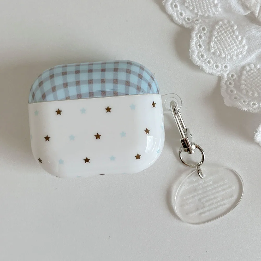 Lovely Star Earphone Soft Case For Airpods Pro 3 Grid TPU Cover For Airpods 1 2 3 4 Pro 2 2nd Transparent Circular Keychain