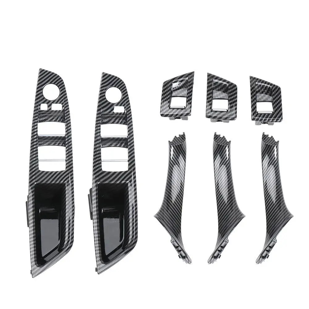 Manija de puerta Interior de coche, juego de manija de fibra de carbono, cubierta de placa para BMW serie 5, F10, F11, LHD, 7 piezas