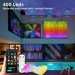 インテリジェントBluetoothアプリケーション制御カーテンライト,RGB LEDストリングライト,防水フェアリーライト,USB,テキストパターン表示,パーティールームの装飾