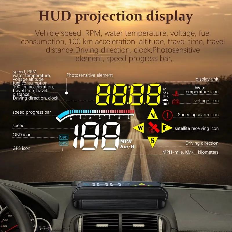 Products DDP Intelligent M17 Car Monitor Car OBD2+GPS Universal HD Hud Head-up Display