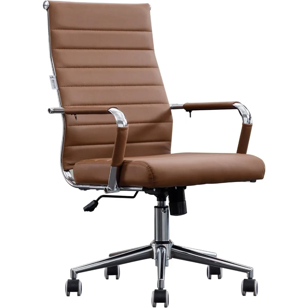 Home Office Chair Ribbed, Modern Leather Conference Waiting Room Chairs,Ergonomic Office Desk Chair, High Back Executive