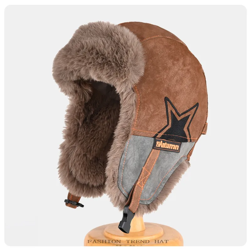 

Утолщенная флисовая зимняя шапка для пилота для мужчин и женщин, защитная шапка для ушей для верховой езды, северо-восточная кожаная летающая шапка для катания на лыжах, теплая спортивная шапка