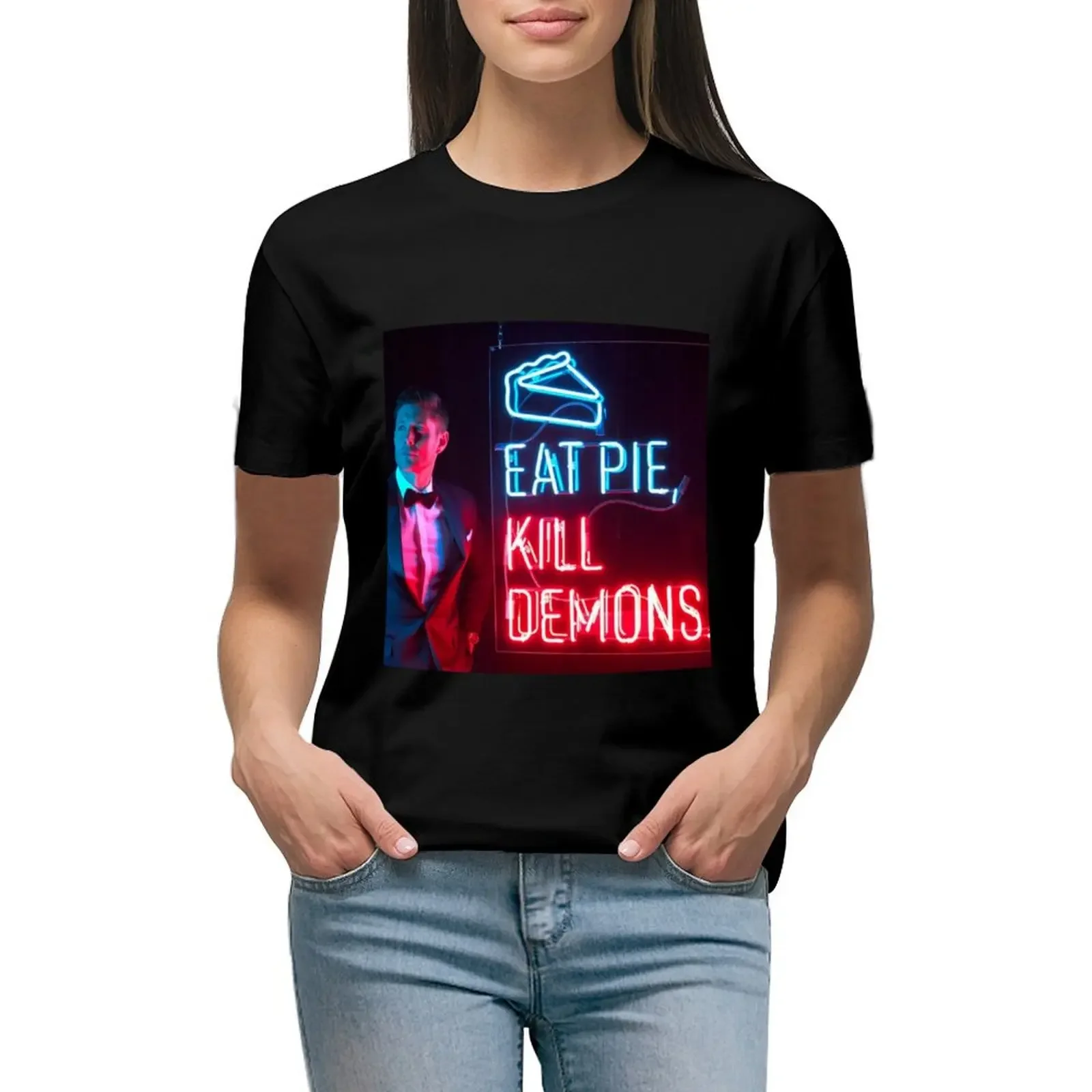 

Eat pie, kill demons. T-Shirt customs design your own Aesthetic clothing tees Short sleeve tee t shirts for Women graphic