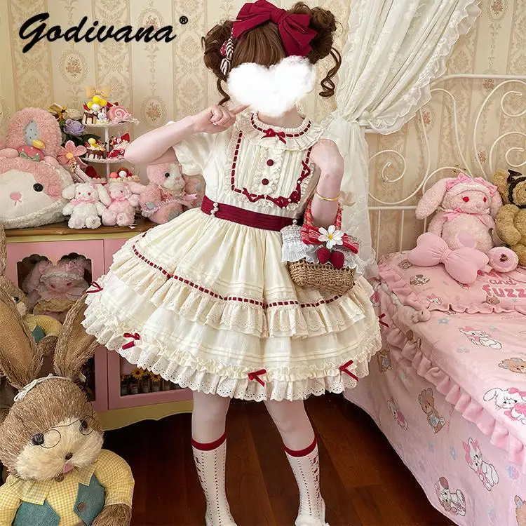 

Lolita Princess Cotton Doll Dress and Shorts Set New Spring and Summer Women Girls Daily Lo Cosplay Cute Dress Suits