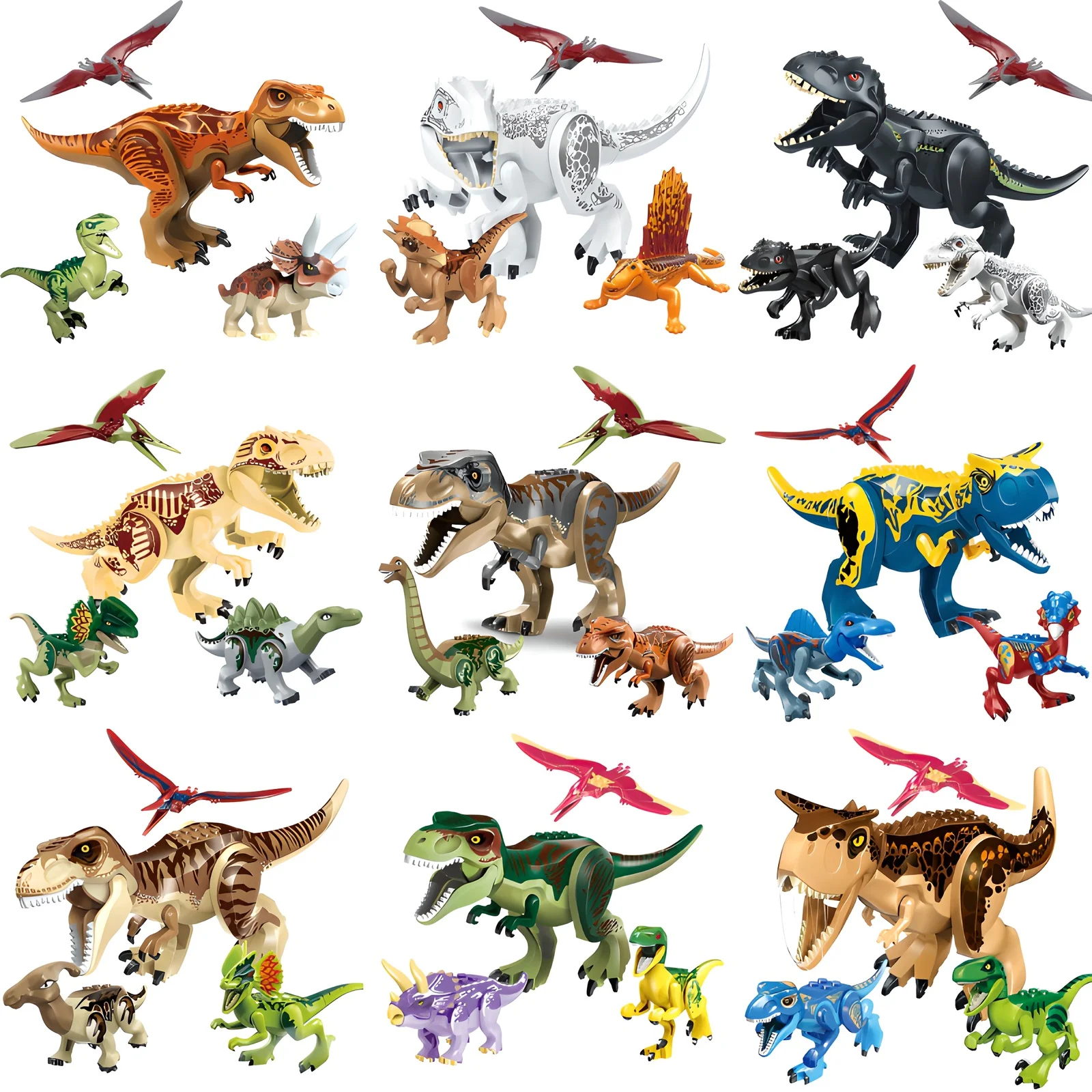 

Dinosaur Building Blocks Set - Pterodactyl, T-Rex & Carnotaurus Models, Buildable Playset, Ideal Gift for Dino Fans