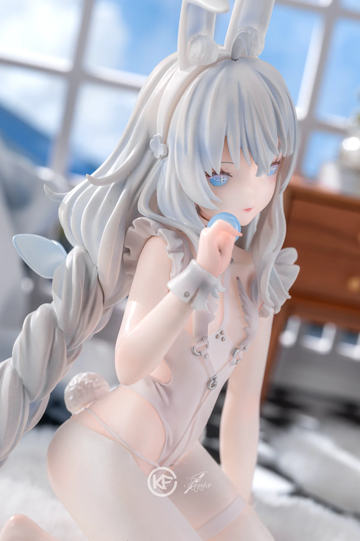 20CM Anime juego Azur Lane MNF Le Malin figura perezoso conejo blanco vestir posición arrodillada modelo juguete para regalo figura de acción