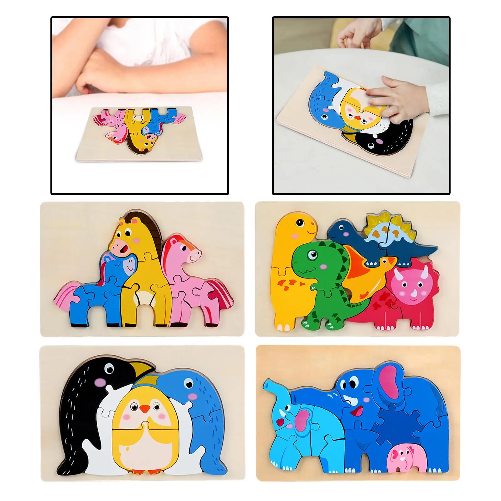 Puzzle en bois Montessori, planche de Puzzle, formes de couleurs, puzzles en forme d'animaux pour