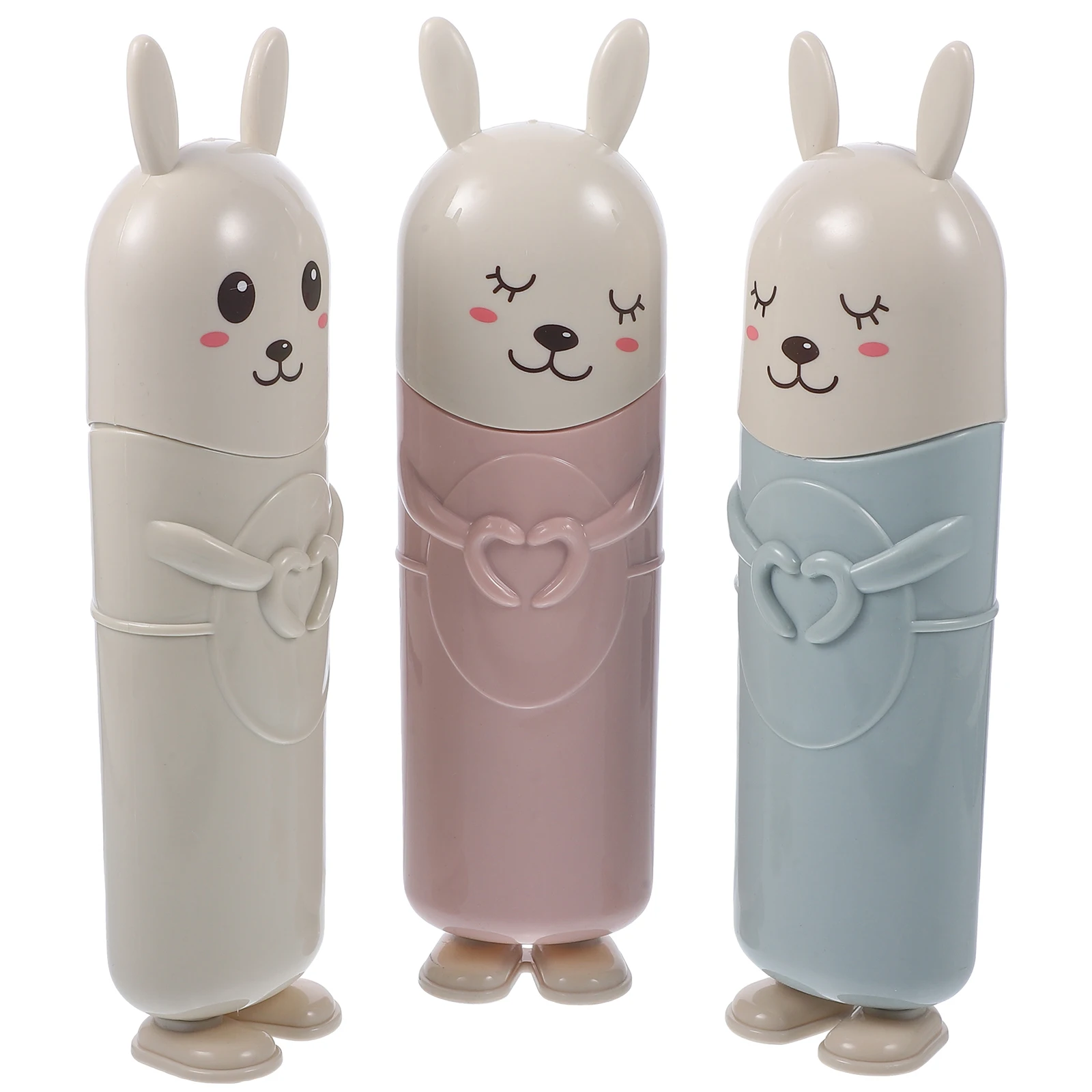

3pcs Toothbrush Holder Set Portable Toothbrushes Case Cartoon Rabbit Breathable Cup Cylinder Storage Oral Care Supplies Travel