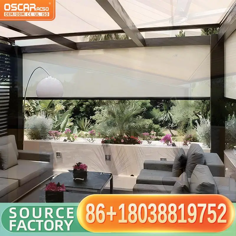 Customized Electric Outdoor Patio Screens Motorized Roller Blinds Windproof Zip Track for Backyard Balcony Veranda Rolling Blind