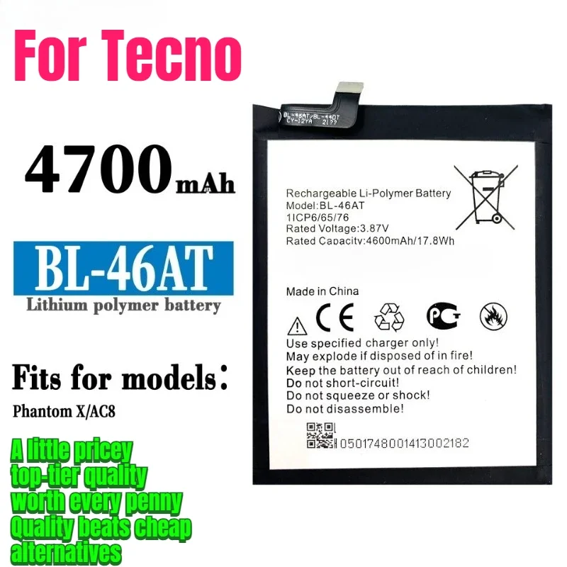 BL-46AT for Tecno Phantom X/AC8 Phone Battery 0 Cycle High Quality Capacity Battery Replacement Bateria Grade A Cell with Tools