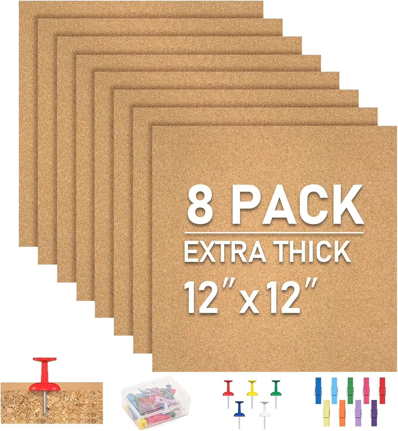 

Adhesive Cork Board Tiles - 8 Pack Self-Stick Pinboard Squares for Wall, Office, Home Decor