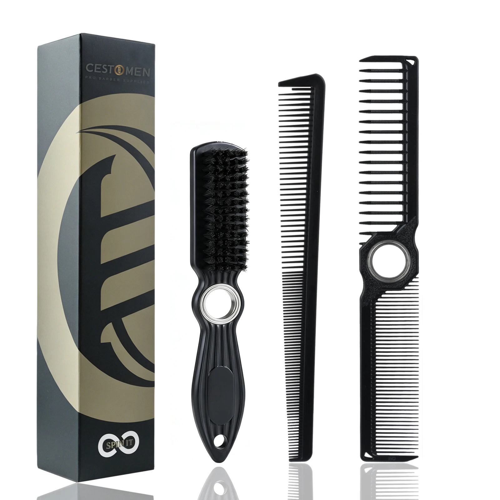 3-teiliges Profi-Friseurwerkzeug-Set: Doppelseitige rotierende Haarschneidekämme, antistatische Fade-Kämme, rotierende Haarreinigungsbürste für Styling – Detail 18
