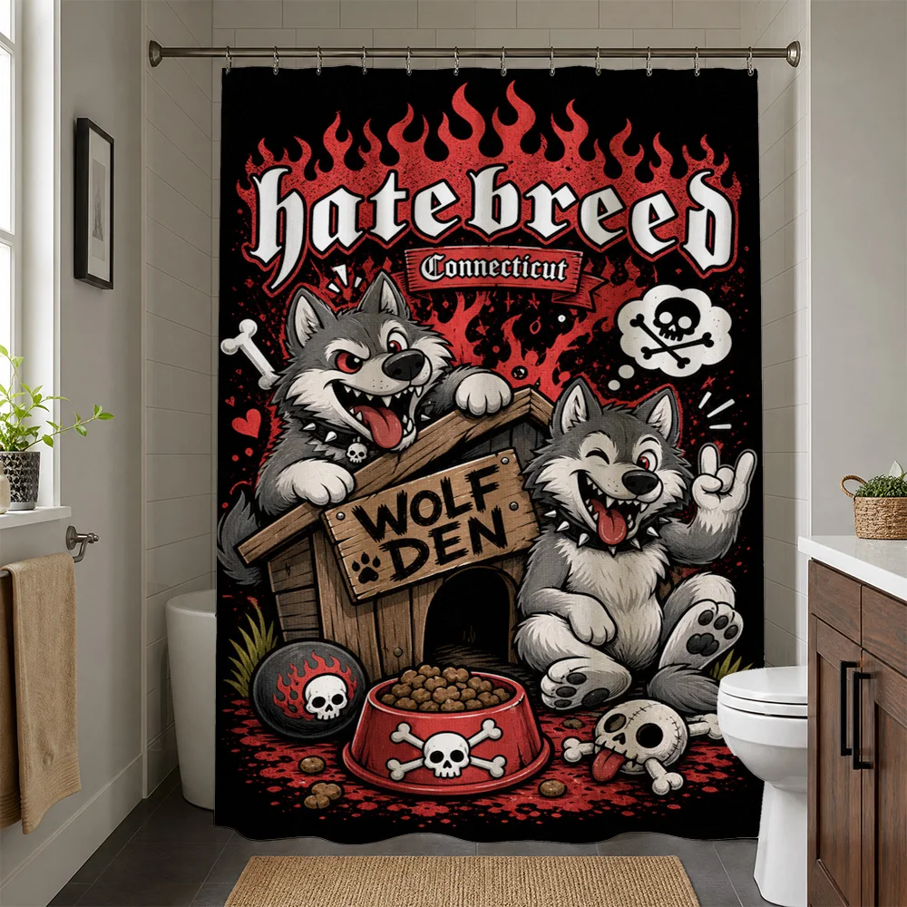 Waterproof Wolf Den Shower Curtain Punk Gothic Bathroom Decor Art Novelty Statement Home Accent Curtain for Man Gift