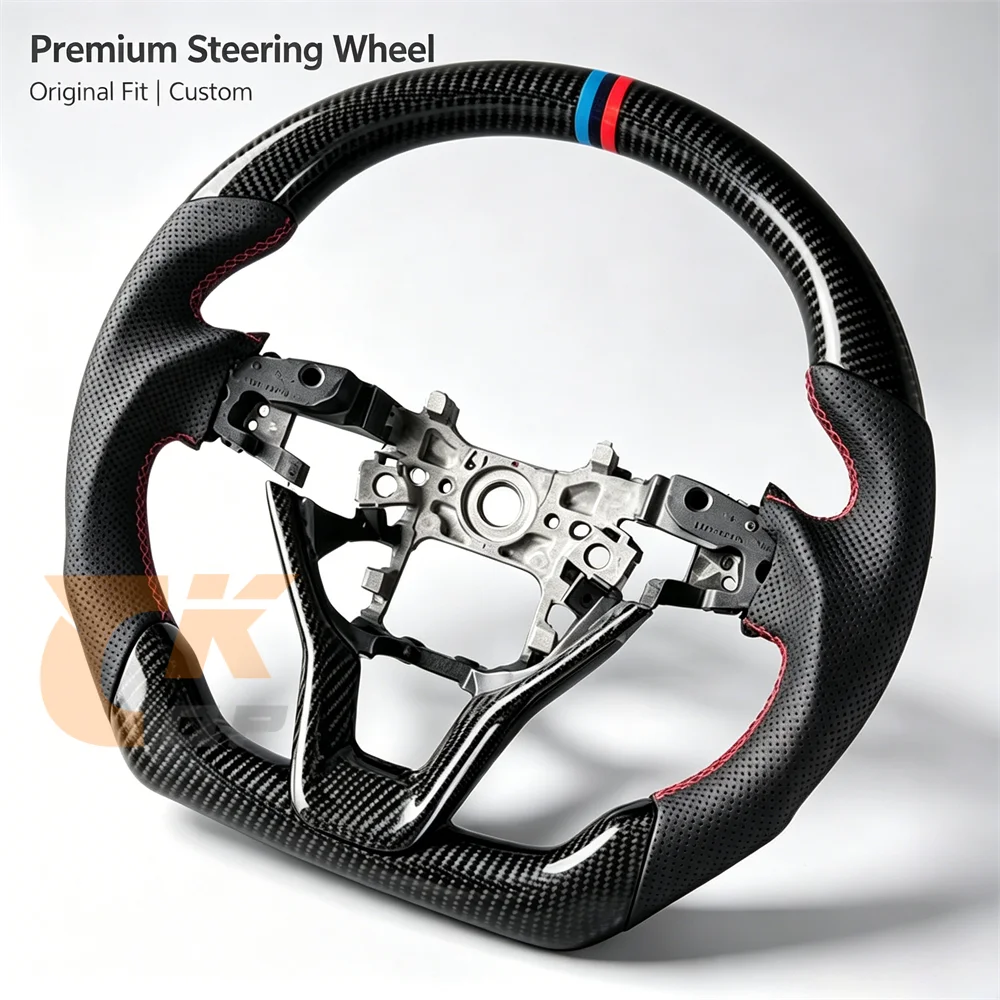 Black Carbon Fiber Perforated Leather Red Stitch Steering Wheel Custom Fit for H-onda A-ccord 2018-2023 Upgrade