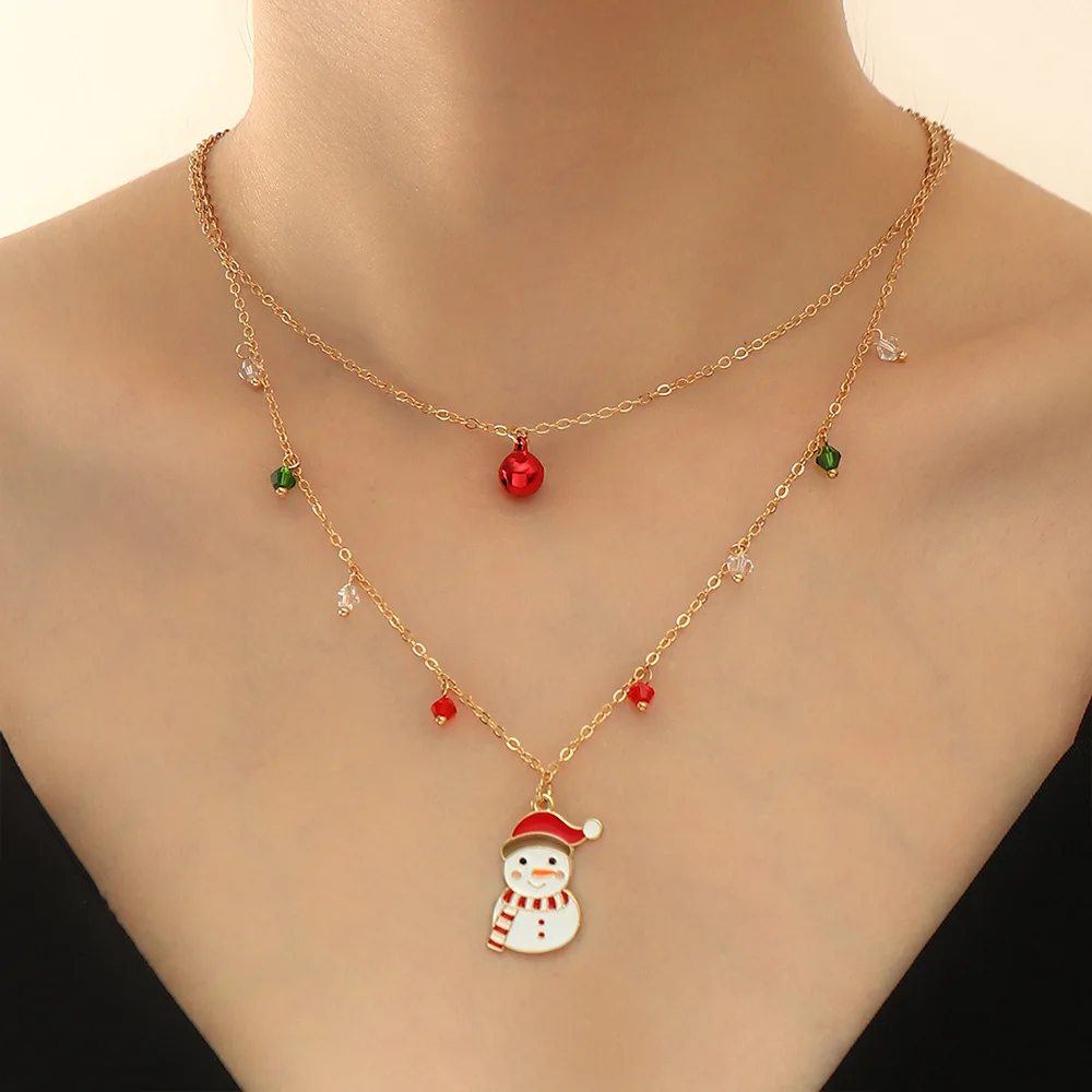 

Delicate Colorful Bells Crystal Christmas Snowman Pendant Necklace For Women Fashion Xmas Clavicle Collier Party Gift Jewelry