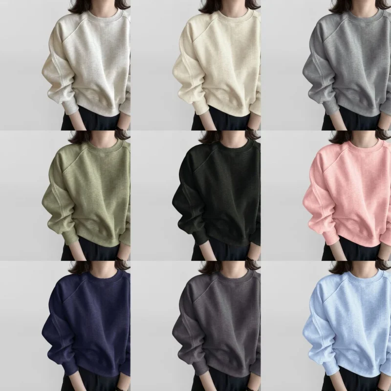 เสื้อสเวตเชิ้ตแขนยาวสีพื้นเรียบง่าย สไตล์ลำลอง ใส่ได้หลายโอกาส ทรงหลวม ใส่เป็นเสื้อตัวในได้ เหมาะสำหรับฤดูใบไม้ผลิและฤดูใบไม้ร่วง