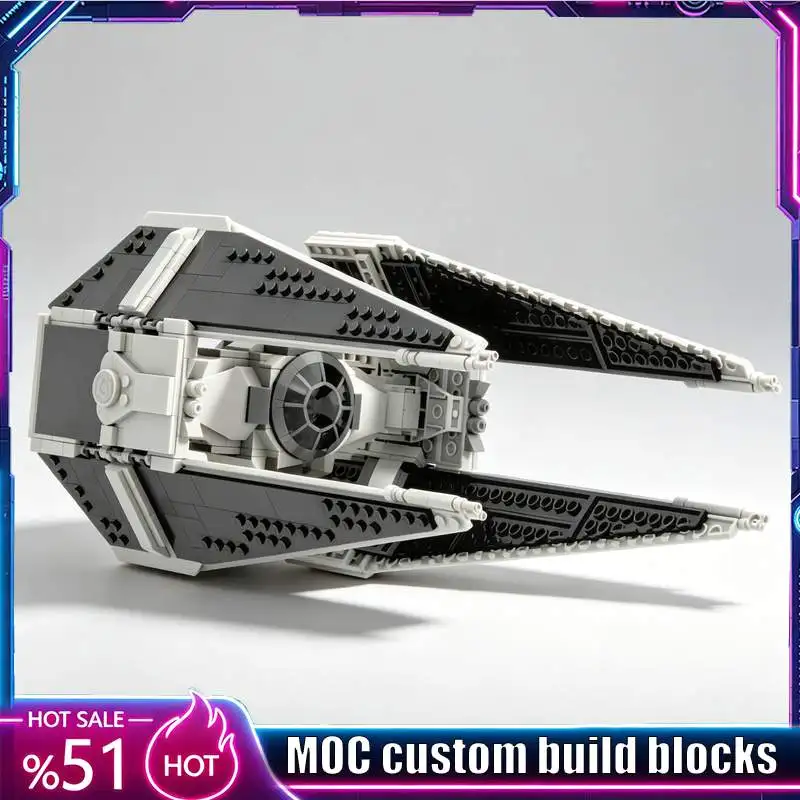 627PCS Tie Interceptor MOC Modify Sci-Fi Spaceship Model Custom Puzzle Blocks DIY Creative Assembly Educational Toy Gift Display