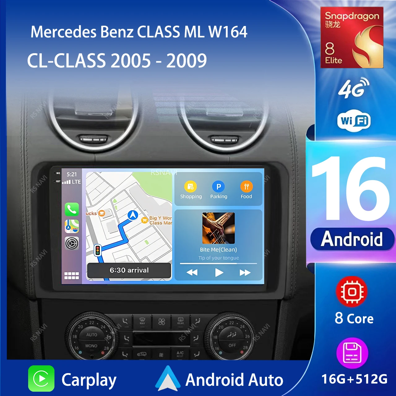 Android 16 Carplay Auto 2K Screen Car Radio Multimedia Player For Mercedes Benz CLASS ML W164  Autoradio Stereo 2din Head Unit