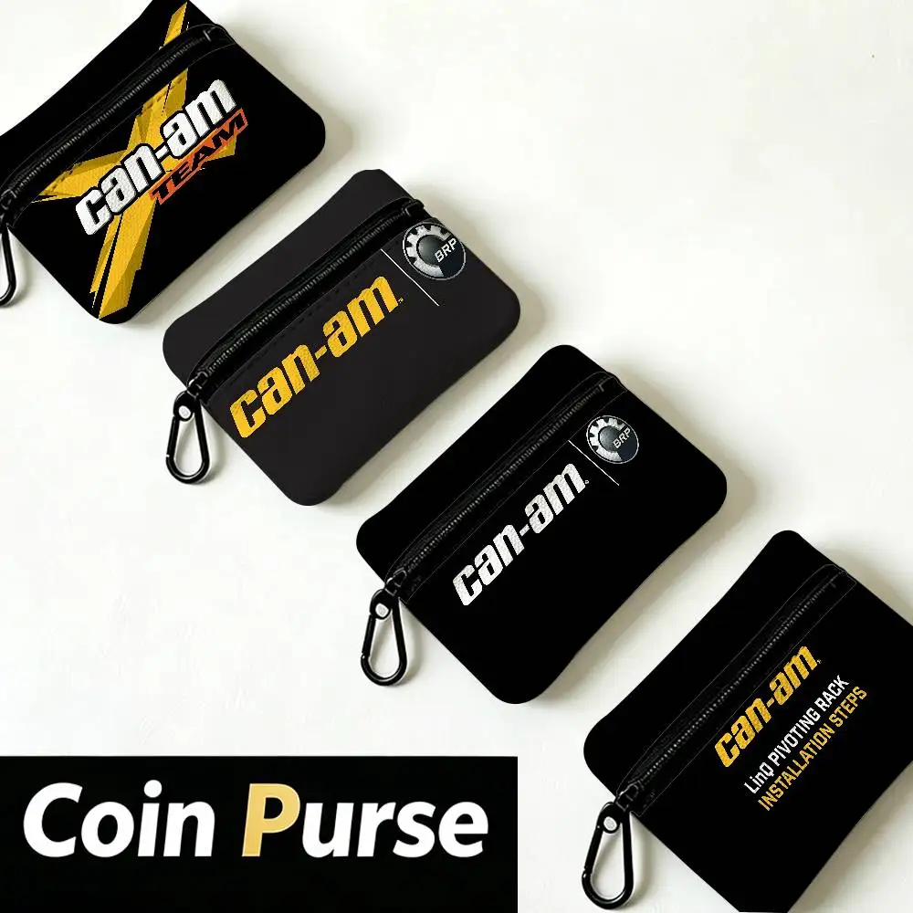 C-Can-Am Rugged-Adventure White Oxford Cloth Zipper Coin Purse Lightweight Hanging Key Pouch Card Holder For Daily Use