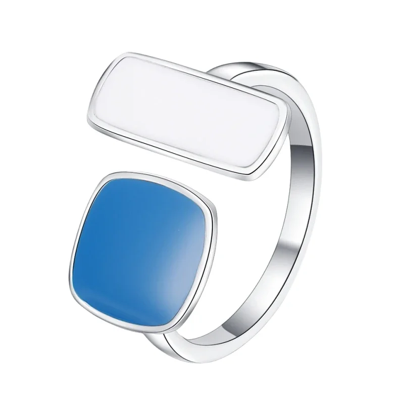 S925 Sterling Silver Rings For Women Men New Fashion Geometric Shaped Enamel Adjustable Punk Simple Jewelry Christmas Gift